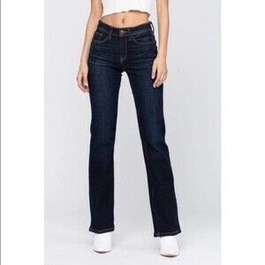 DKNY Ludlow Bootcut Distressed Jeans Stretch Whiskering Faded Mid Rise